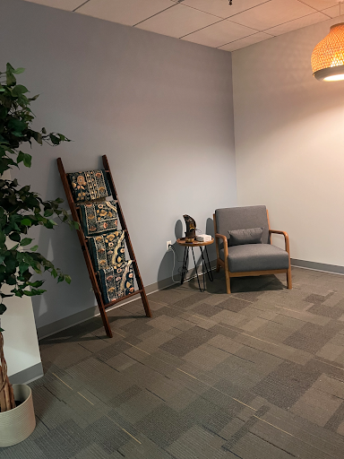 Meditation, Prayer, and Reflection Room Meditation, prayer, and reflection space with lounge chair, prayer rugs, yoga mats, water feature, sound machine, and kneeling bench.